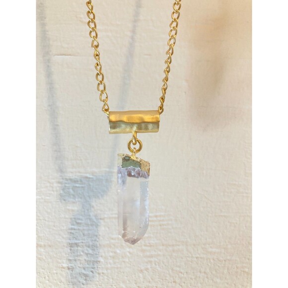 EXPRESS Worn Gold Tone Cloudy Imperfect Translucent Crystal Pendant 16" NEW - Picture 9 of 10
